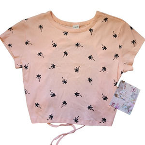 Vibe N' Brand Palm Tree Print Open Back Cropped Top Size XL NWT